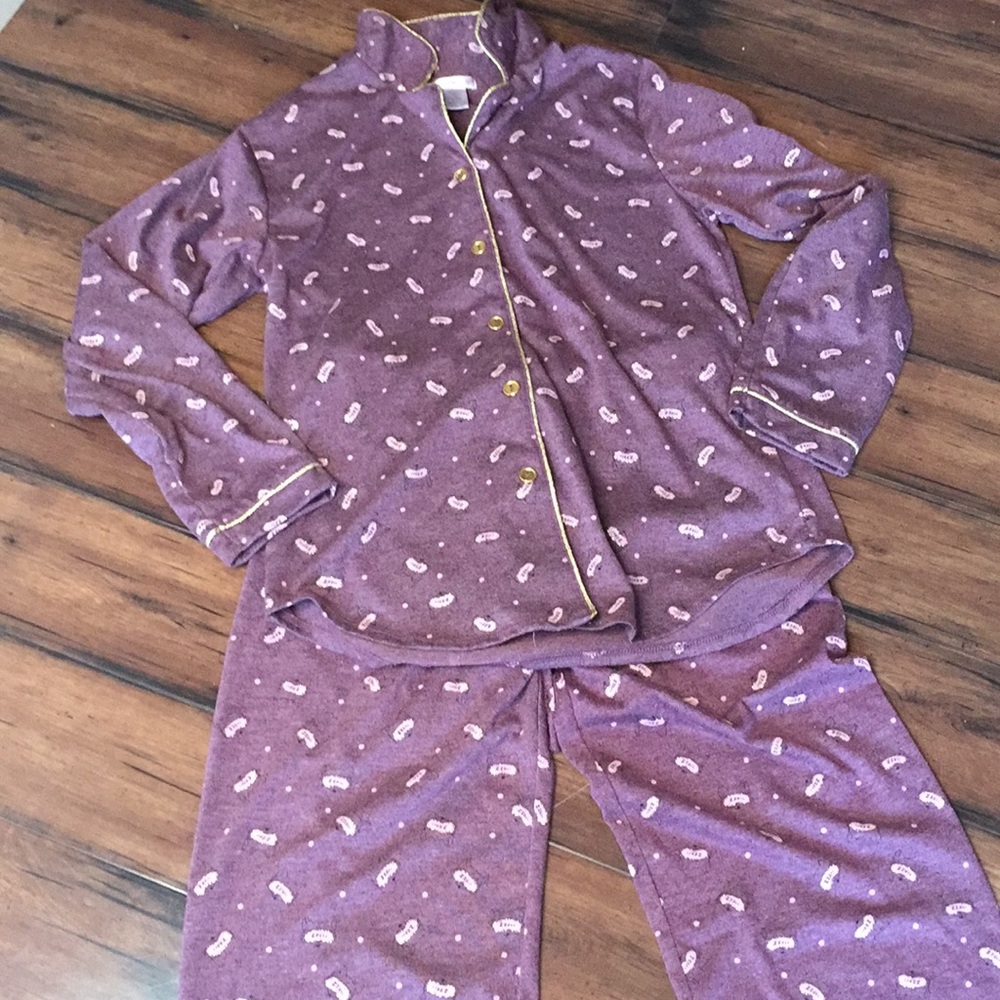 Comfort & co purple and gold fox print pajamas size small top‎ xs pants